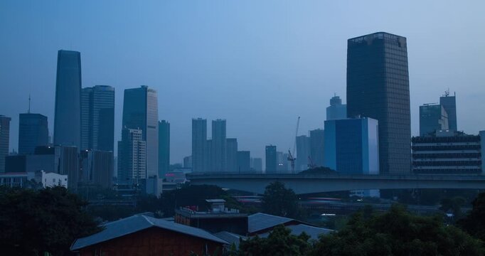 Timelapse of Jakarta skylines in the morning during sunrise
