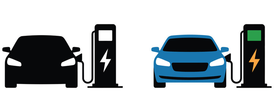 Electric Car Charging Symbol, electric vehicle power charging station energy transportation and sustainable mobility concept vector, design