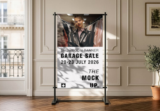 VerticalFabricBannerShowroomMockupForBrandingAndEvents
