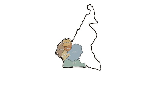 Cameroon map with highlighted regions, motion graphics of map, map of country