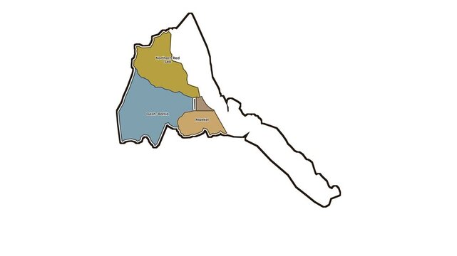 Map of eritrea with highlighted regions, motion graphics of map, map of country