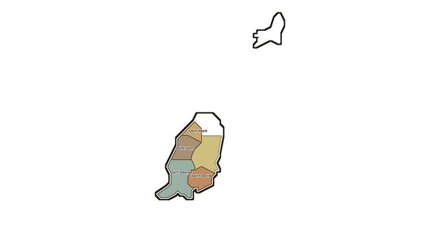 Map of grenada with saint john and saint george, motion graphics of map, map of country