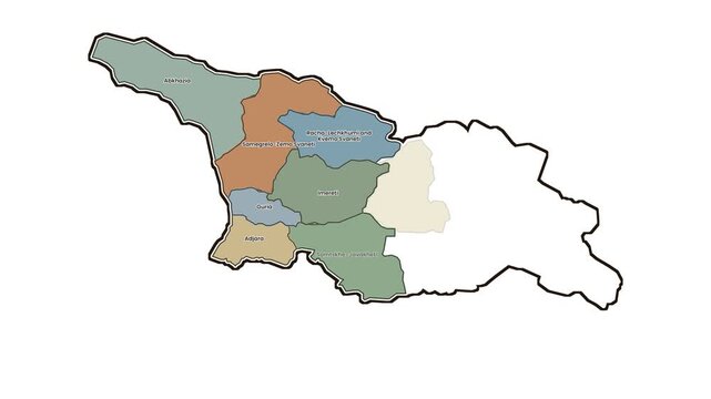 Map of georgia with highlighted administrative regions, motion graphics of map, map of country