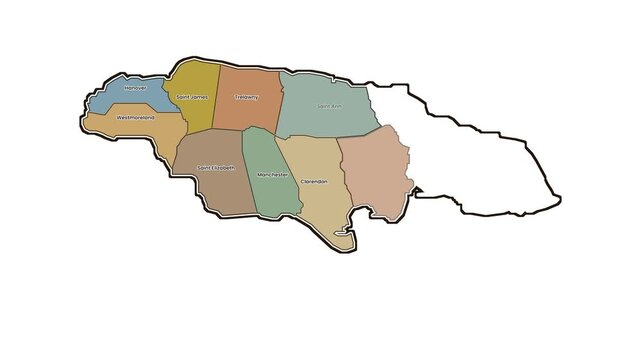 Map of jamaica highlighting western parishes, motion graphics of map, map of country