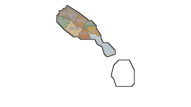 Map of saint kitts and nevis parishes, motion graphics of map, map of country