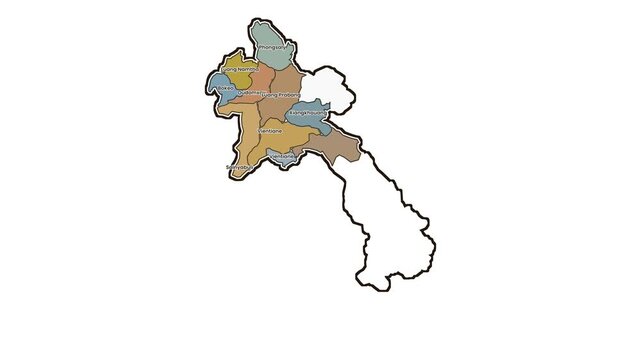 Map of laos highlighting specific northern provinces, motion graphics of map, map of country