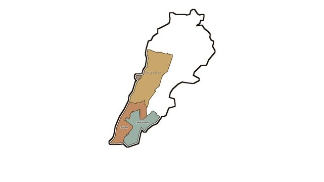 Map of lebanon with south governorate highlighted, motion graphics of map, map of country