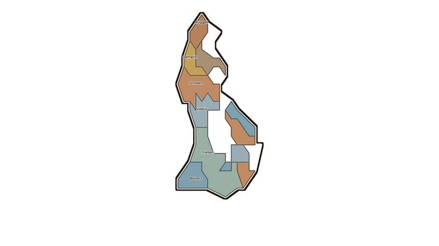 Map of liechtenstein with highlighted municipalities, motion graphics of map, map of country