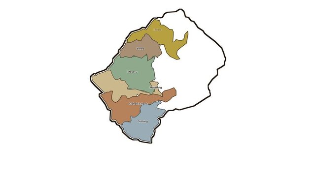 Map of lesotho with highlighted districts, motion graphics of map, map of country