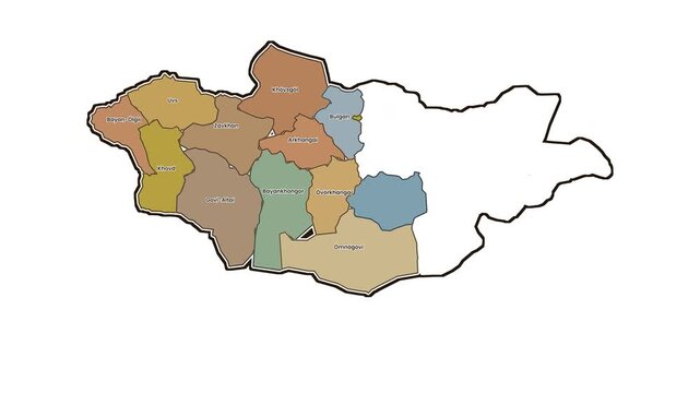 Map of mongolia with highlighted western provinces, motion graphics of map, map of country