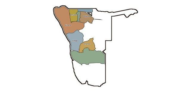 Map of namibia with highlighted regions, motion graphics of map, map of country