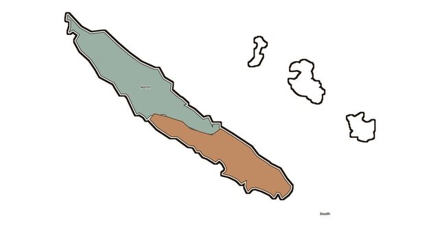 Map of new caledonia with north province highlighted, motion graphics of map, map of country