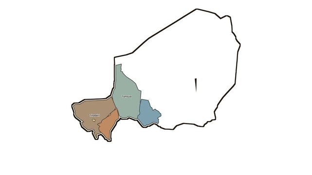 Map of niger with tillaberi region highlighted, motion graphics of map, map of country