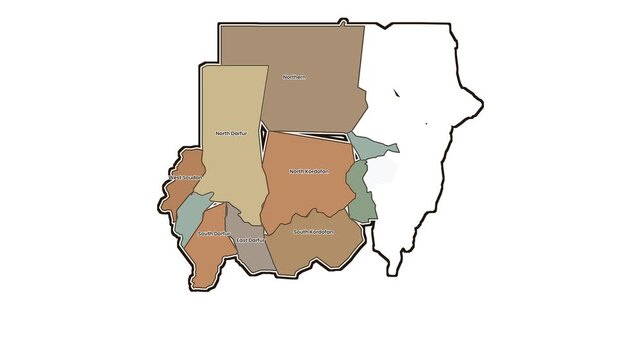 Map of sudan highlighting the darfur region states, motion graphics of map, map of country