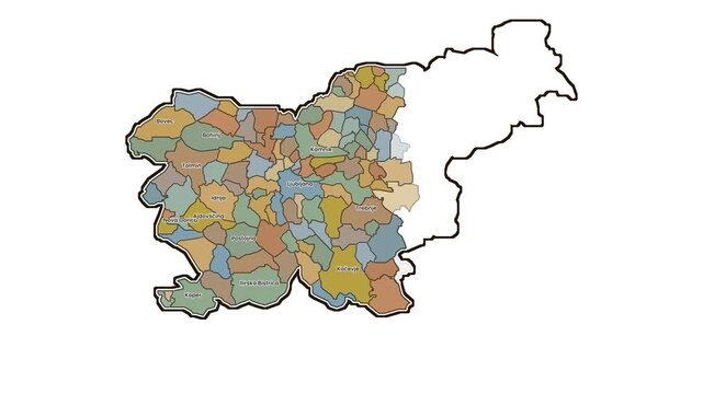 Map of slovenia with highlighted western municipalities, motion graphics of map, map of country