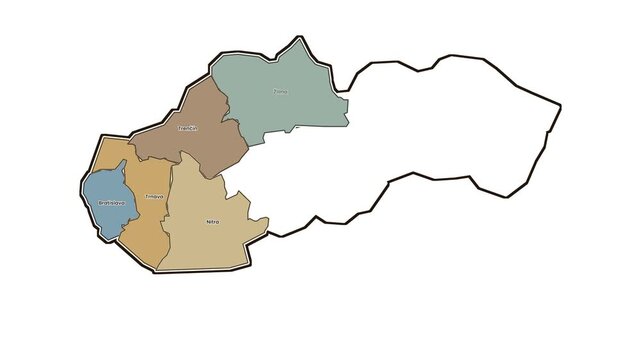 Map of slovakia with highlighted regions, motion graphics of map, map of country