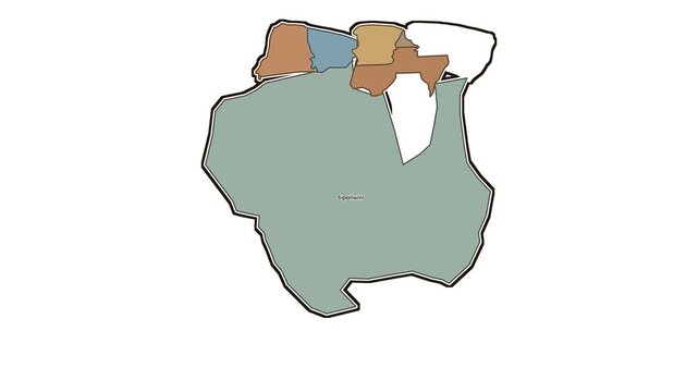 Map of suriname with sipaliwini district highlighted, motion graphics of map, map of country
