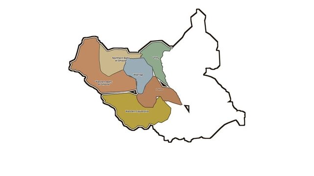 Map of south sudan with highlighted states, motion graphics of map, map of country