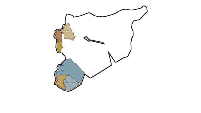 Map of syria with highlighted administrative regions, motion graphics of map, map of country