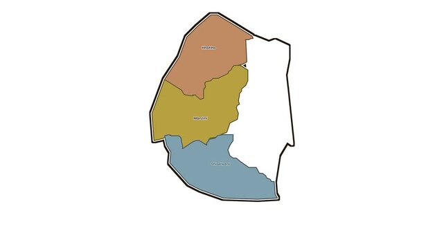 Map of eswatini with manzini region highlighted, motion graphics of map, map of country