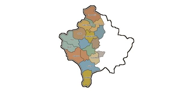 Map of kosovo with highlighted municipalities, motion graphics of map, map of country