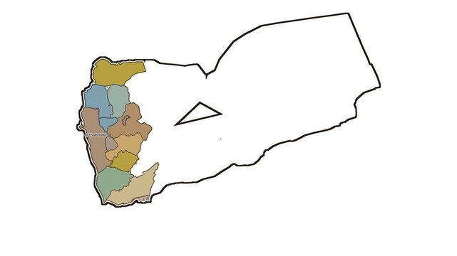 Map of yemen with highlighted western governorates, motion graphics of map, map of country