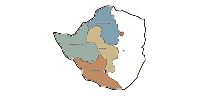 Map of zimbabwe highlighting matabeleland provinces, motion graphics of map, map of country