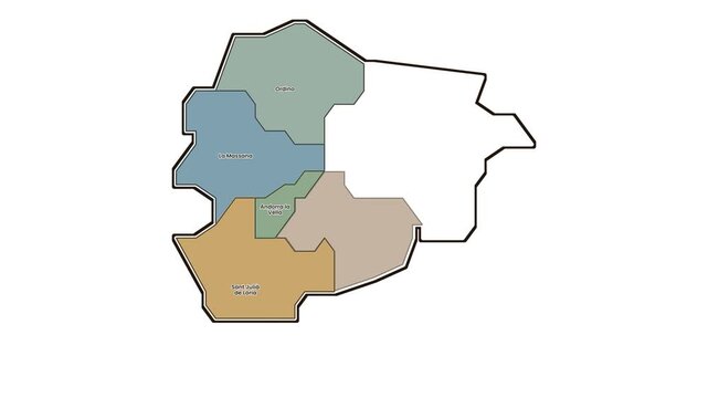 Map of andorra with la massana and sant julia de loria, motion graphics of map, map of country