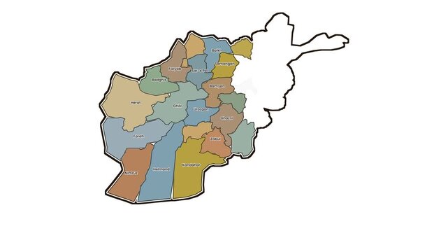 Map of afghanistan provinces highlighted, motion graphics of map, map of country