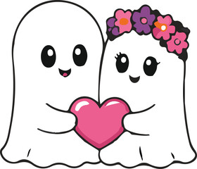 Fototapeta premium Cute Couple Ghosts Holding Heart Illustration