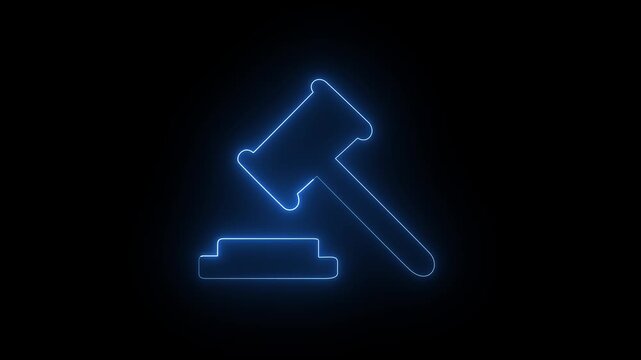 Glowing neon Hammer symbol icon animation on black background 4k video