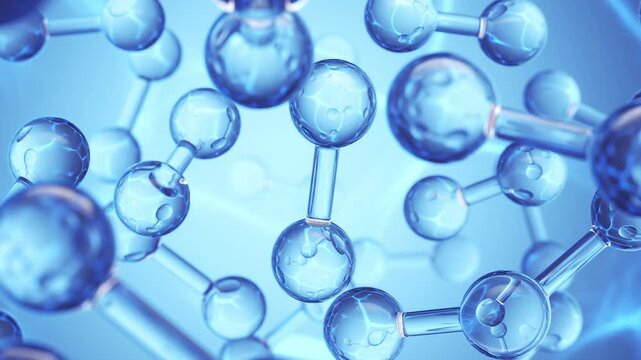 3D Animation of Hydrogen Molecules or New Clean Energy, Water Hydrogen Fuel Cell