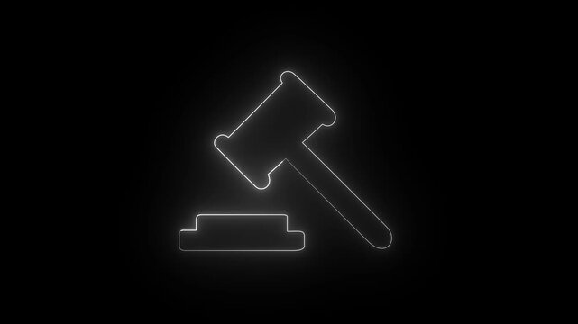Glowing neon Hammer symbol icon animation on black background 4k video