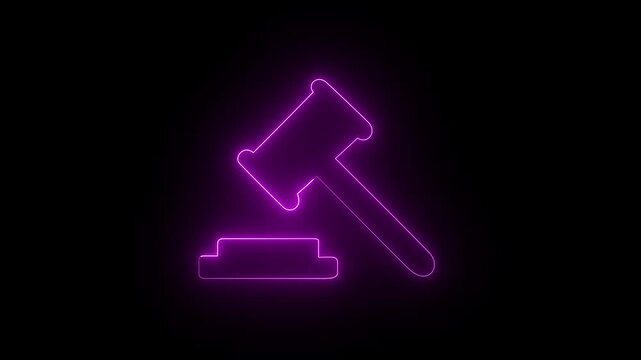 Glowing neon Hammer symbol icon animation on black background 4k video