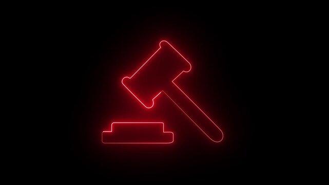 Glowing neon Hammer symbol icon animation on black background 4k video