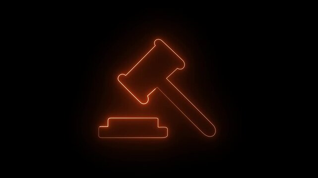Glowing neon Hammer symbol icon animation on black background 4k video
