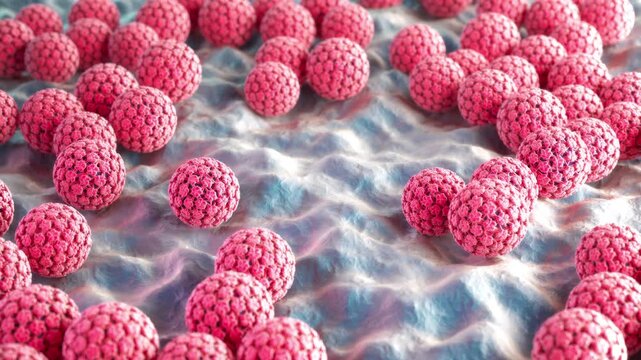 HPV Virus Particles Interacting with Human Cells