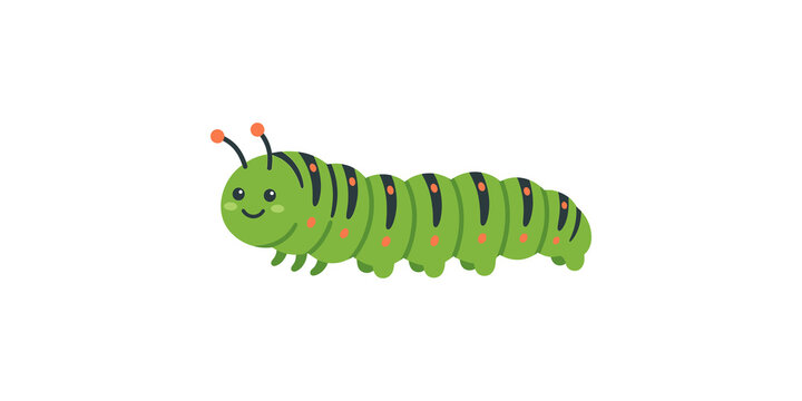 Cute green caterpillar with antennas and spotted back crawling forward.