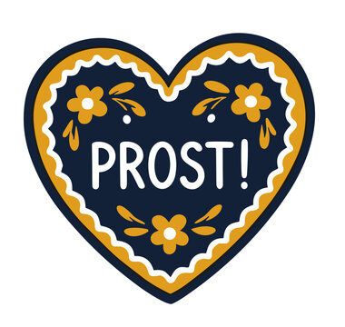 Gingerbread heart with Prost Oktoberfest icon vector