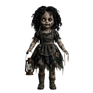 Creepy doll holding a handbag