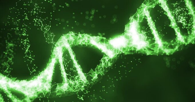 Abstract medical DNA strand rotating with glowing light particles. Science and Medical Concept.