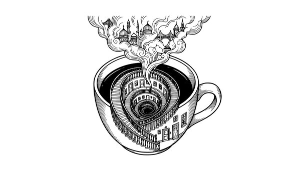 Infinite Staircase Inside Coffee Cup Surreal Vect
