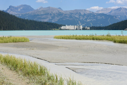View at the beach of Lake Louise in Canada