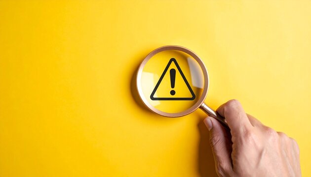 Magnifying glass warning sign caution