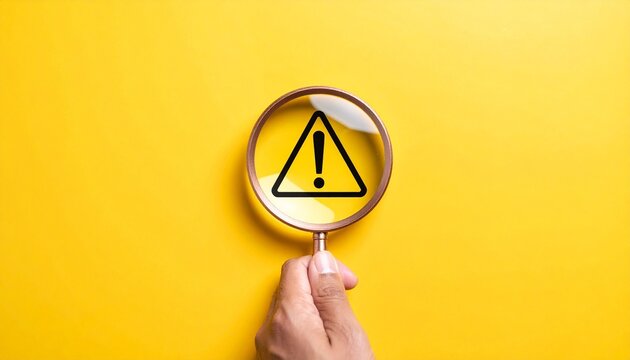 Magnifying glass warning sign caution