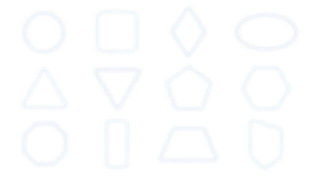 Set of translucent glass geometric shapes. Frosted glass icons and UI elements on transparent background. Modern minimal design frames