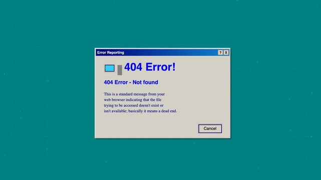 Retro Computer 404 Error Not Found Dialogue Box