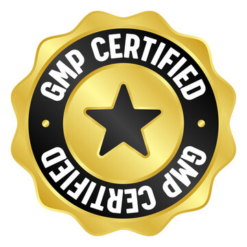 gmp certified golden badge. gmp certified gold seal or medal