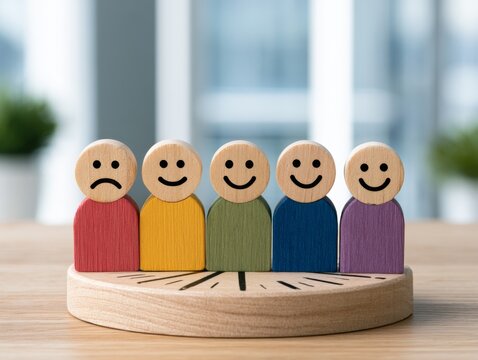 Colorful Wooden Figures Representing Range of Consumer Confidence on a Modern Background