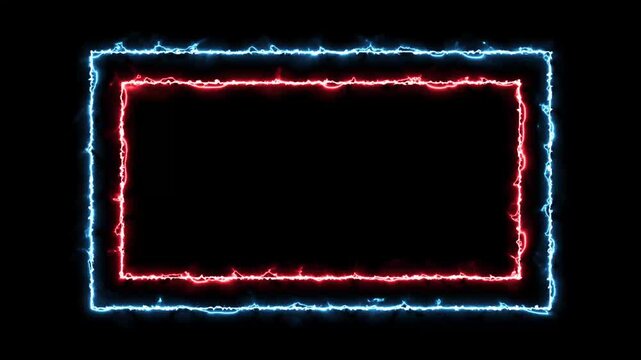 Neon glowing rectangles thunder frame animation isolated on black background
